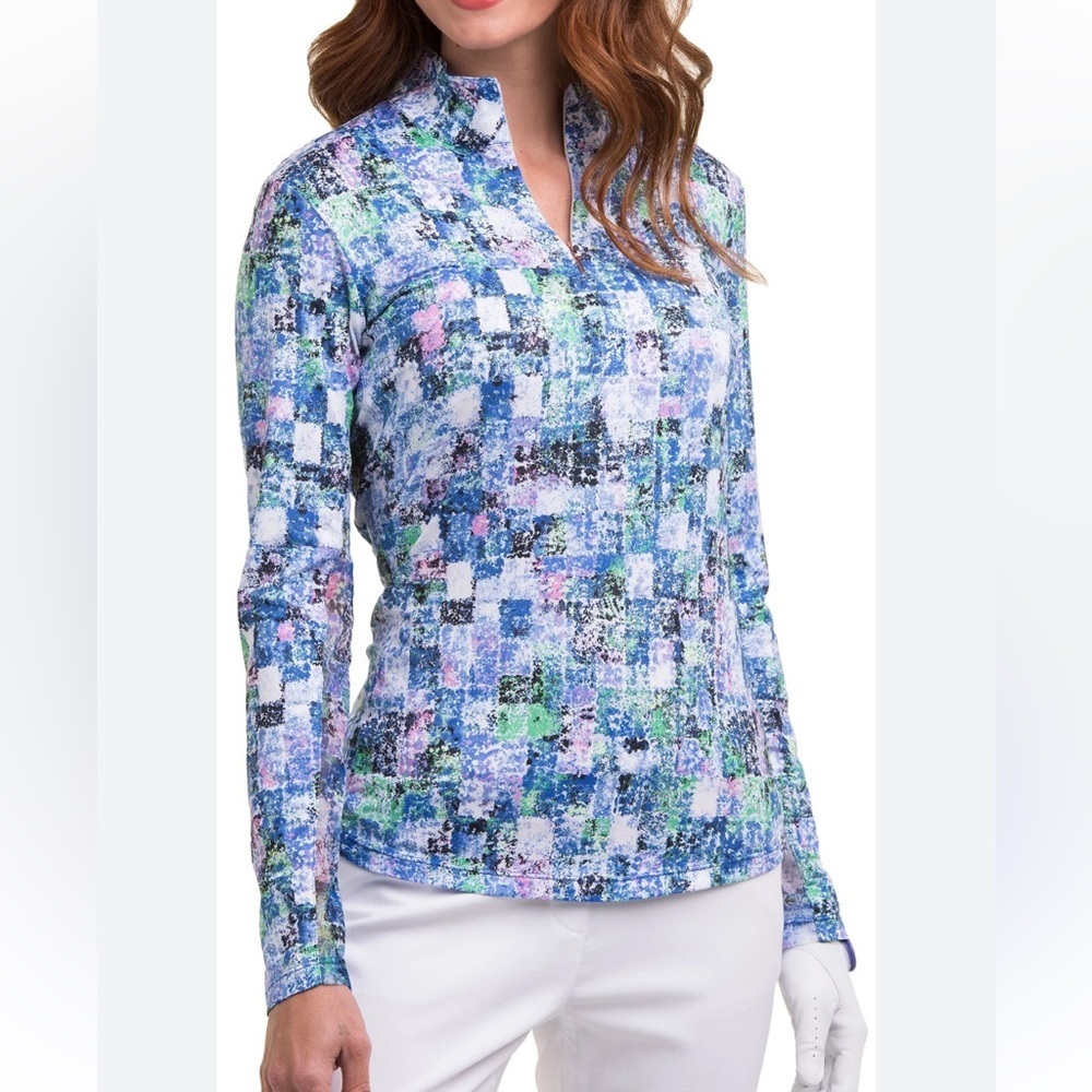 Like New EPNY Long Sleeve Watercolor Tile Zip Golf Top, Large
